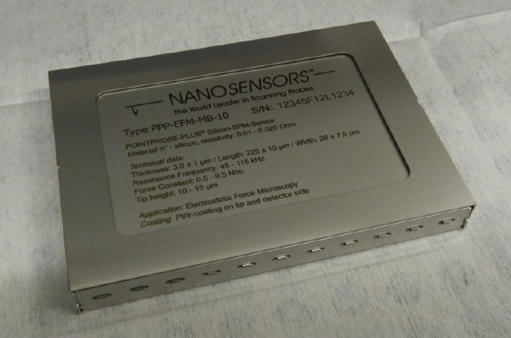 NANOSENSORS™ stainless steel AFM probe box bottom side with casing
